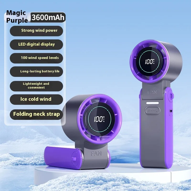 High-speed refrigeration ice compress handheld foldable fan in black with USB cable