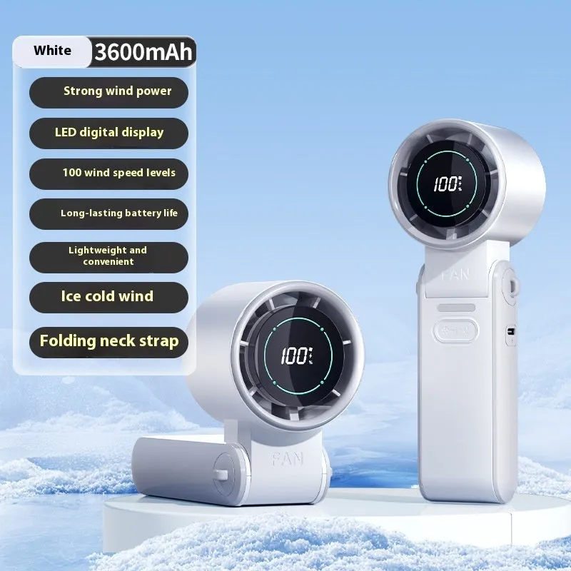 High-speed refrigeration ice compress handheld foldable fan in black with USB cable