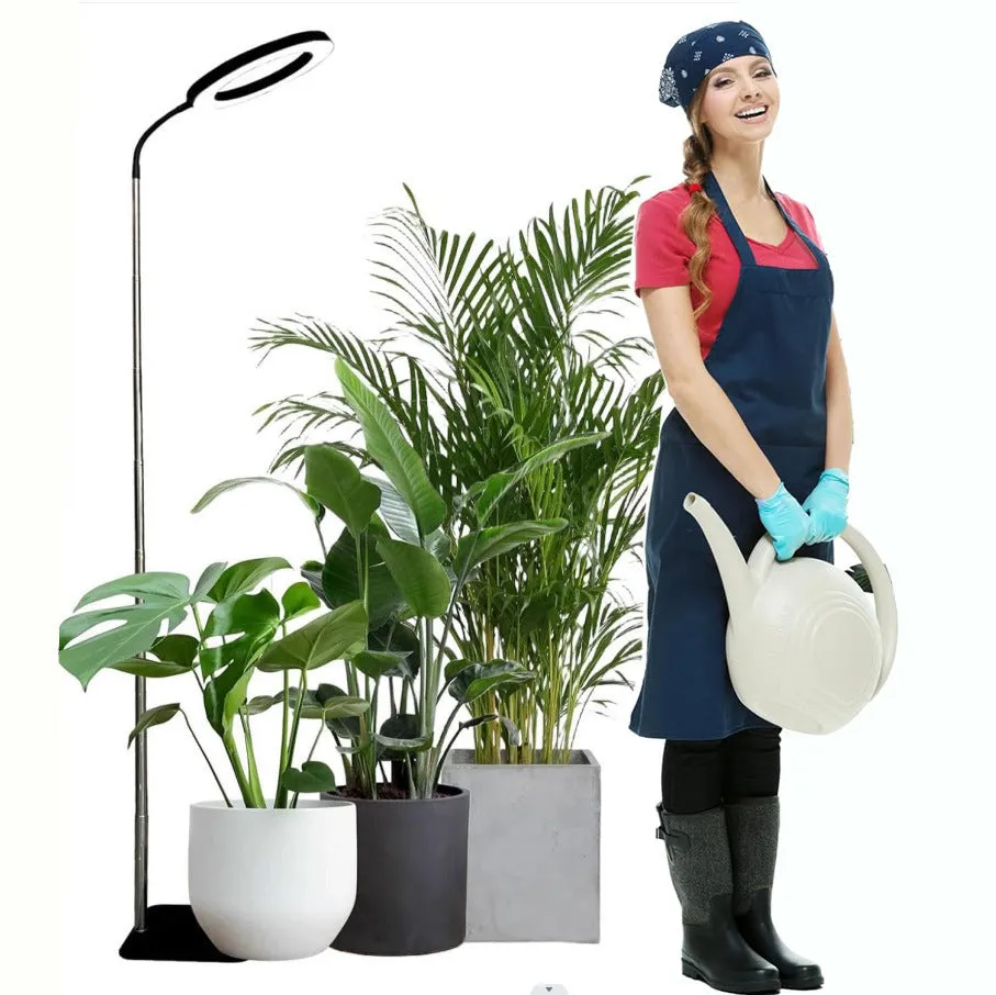 Base dual-purpose floor plant growth lamp with full spectrum LED, black aluminium finish, telescopic rod extended