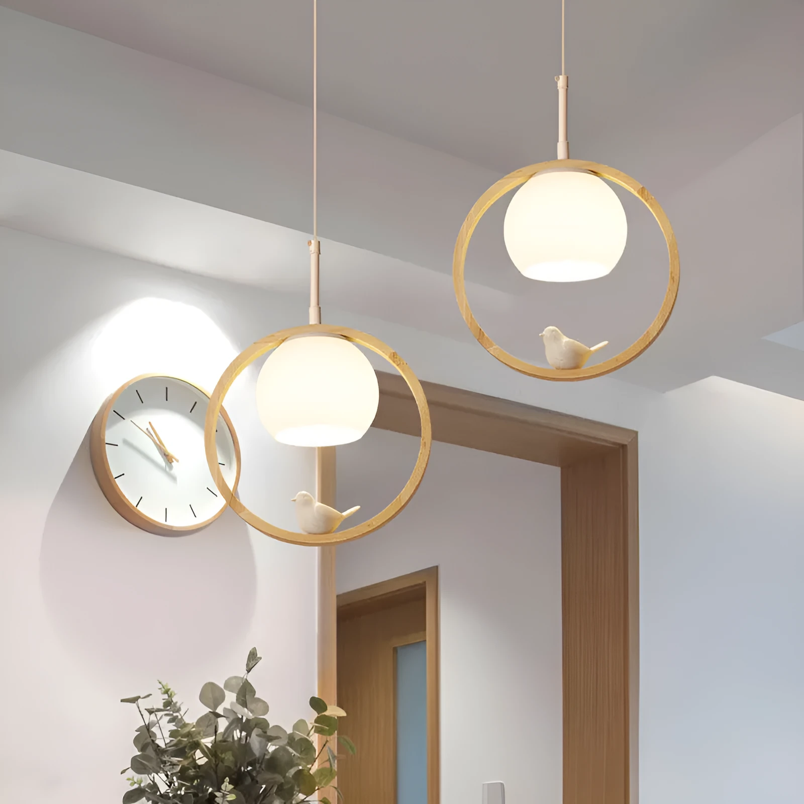Nordic solid wood bird pendant light for corridor or staircase, single head style, simple modern design