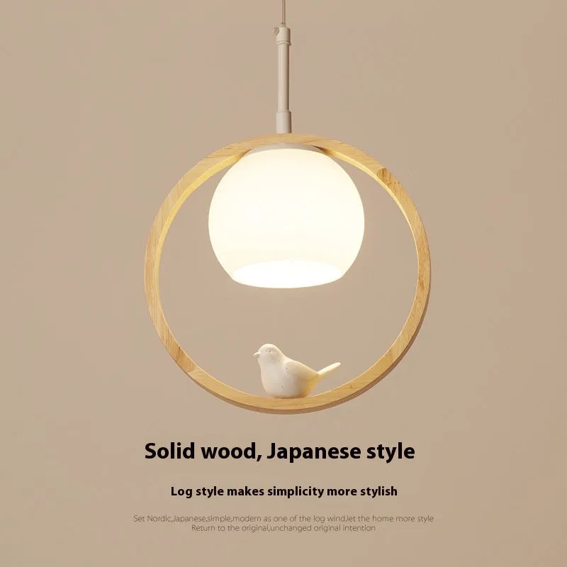 Nordic solid wood bird pendant light for corridor or staircase, single head style, simple modern design