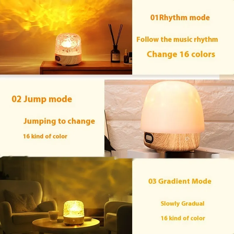 Walnut colour dynamic water ripple Bluetooth bedside table lamp with 16 colour changing modes