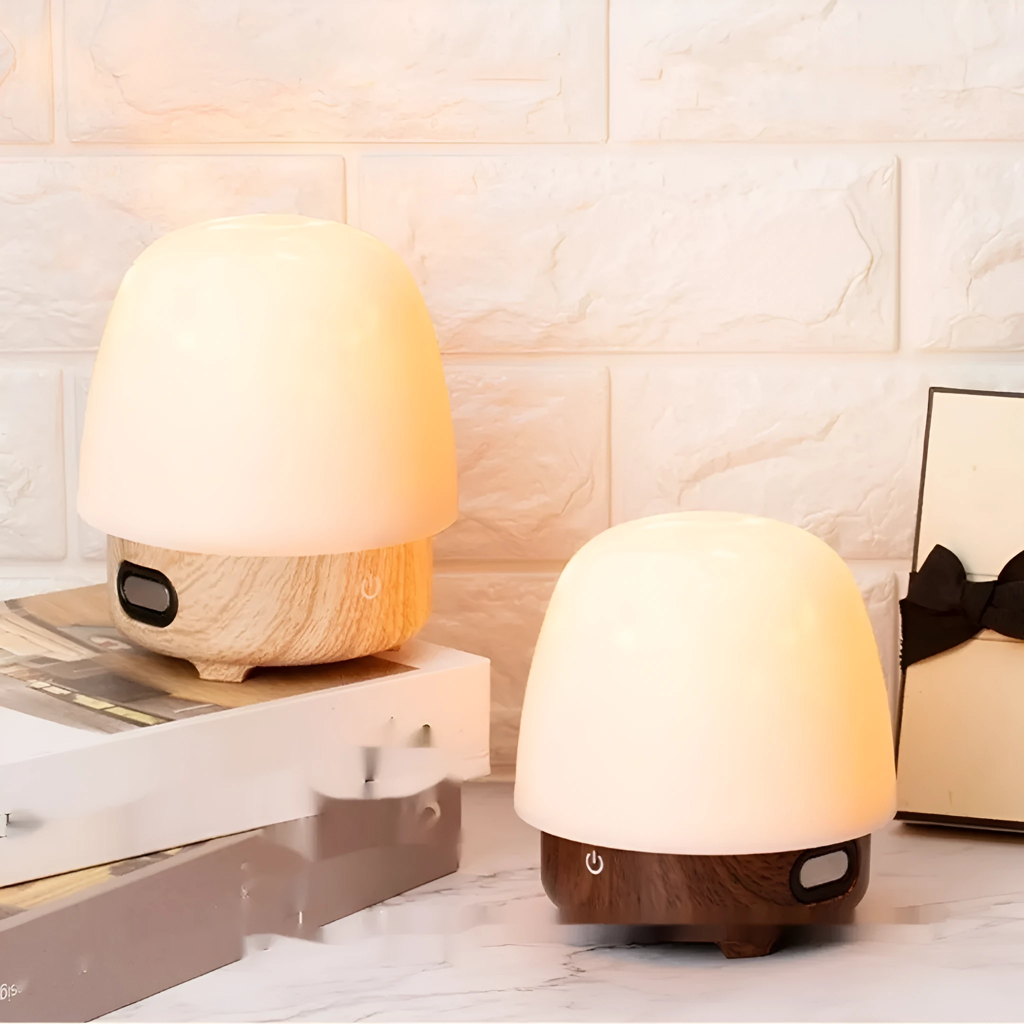 Walnut colour dynamic water ripple Bluetooth bedside table lamp with 16 colour changing modes