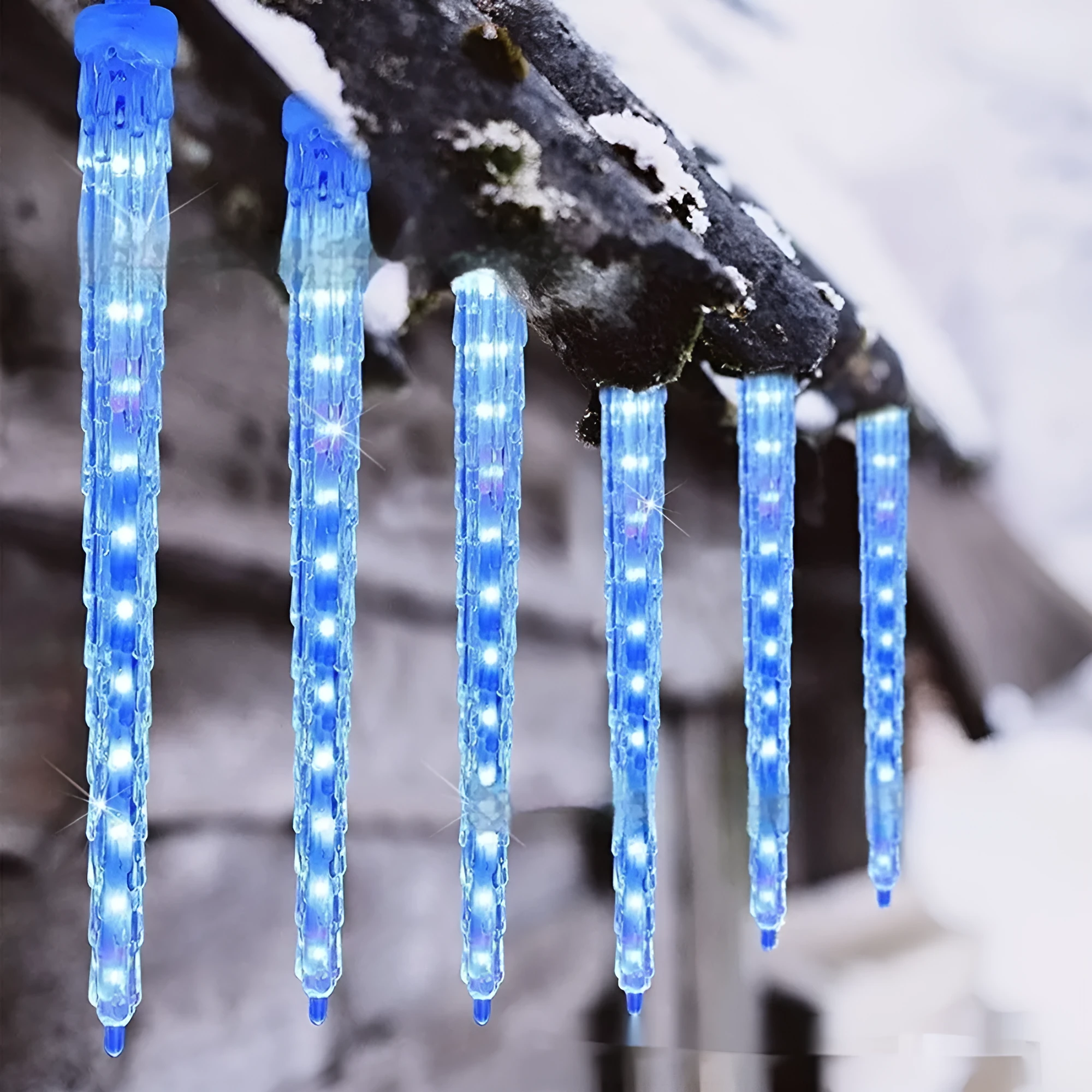 Solar LED ice cone meteor shower festoon lamp set with remote control for outdoor Christmas decoration
