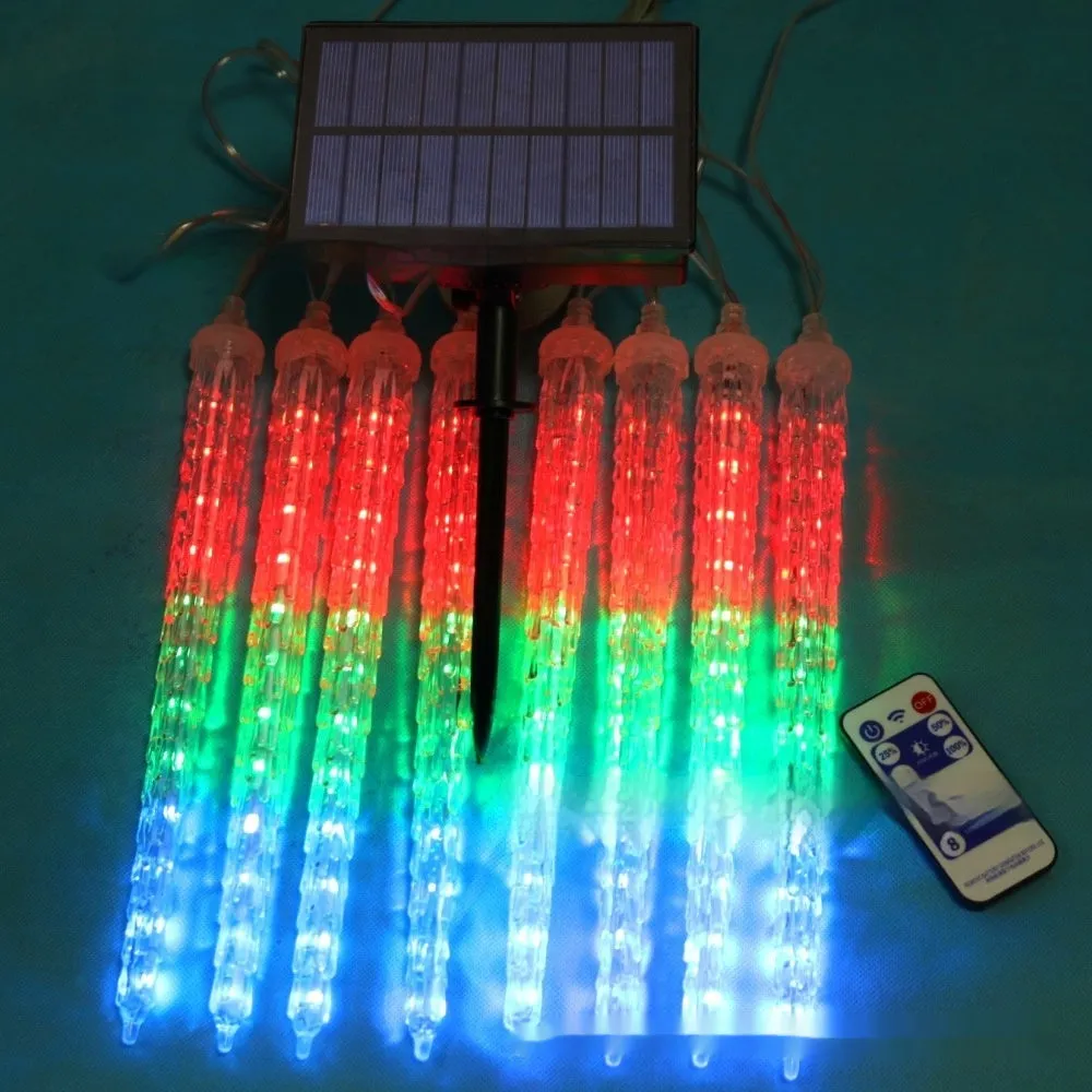 Solar LED ice cone meteor shower festoon lamp set with remote control for outdoor Christmas decoration