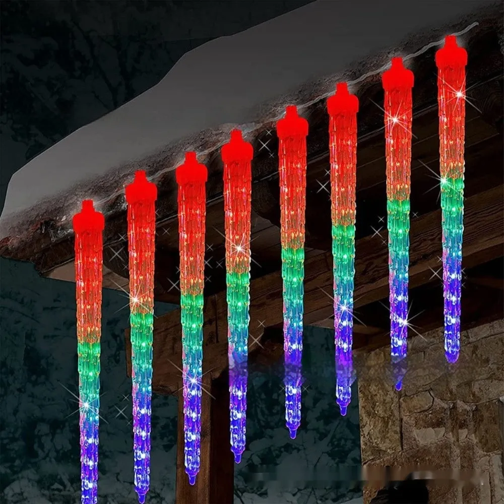 Solar LED ice cone meteor shower festoon lamp set with remote control for outdoor Christmas decoration