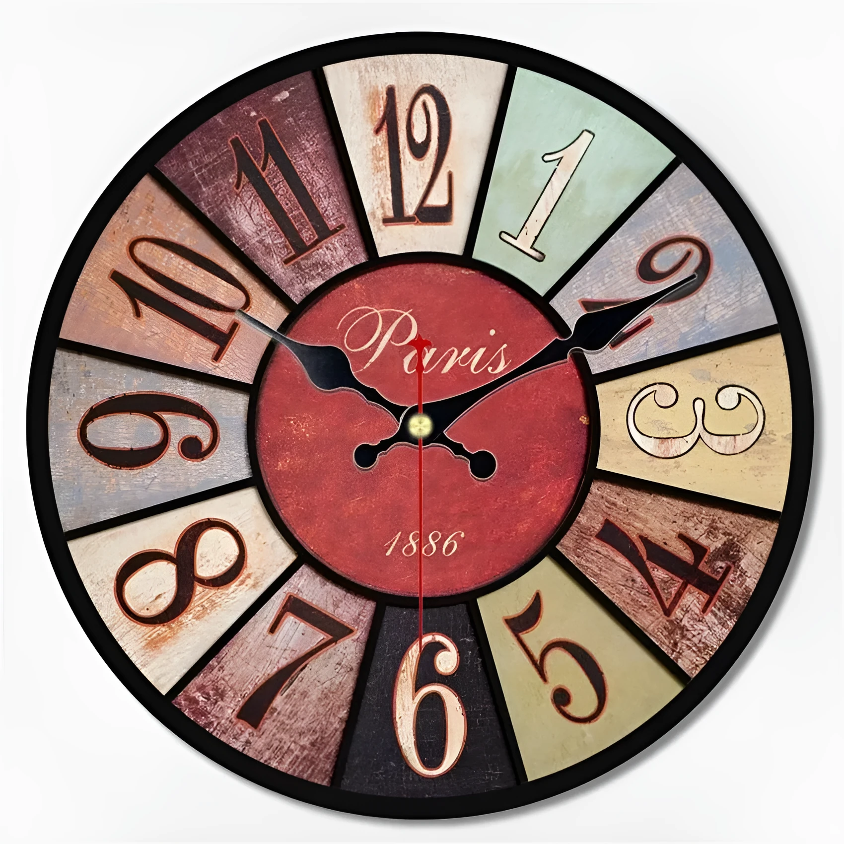Retro wooden mute pointer wall clock, square shape, exposed mechanisms, available in sizes from 15x15cm to 40x40cm