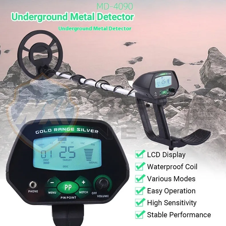 MD4090 outdoor archaeological underground metal detector with alloy plastic body, dimensions 1070x220mm, weight 1500g