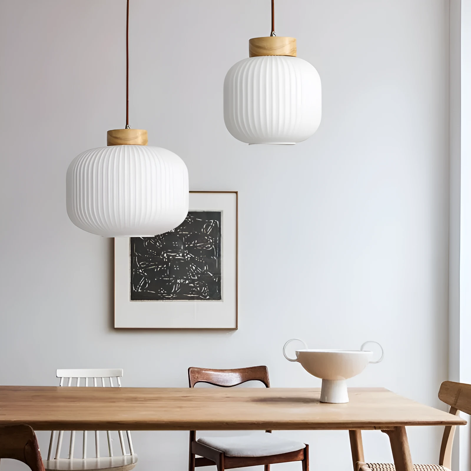 Natural wood retro Nordic pendant ceiling light with a vintage-style open shade.