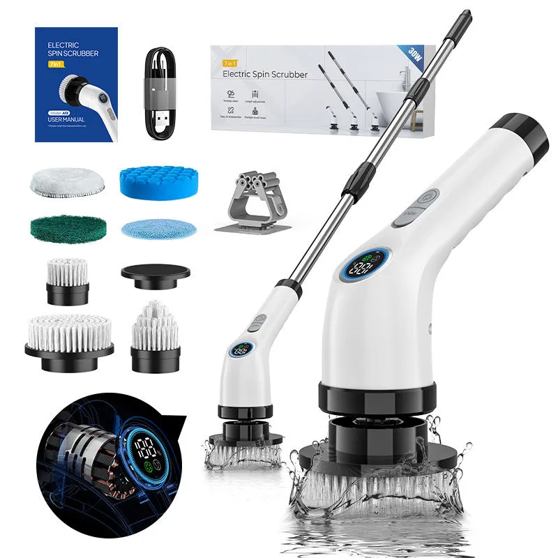 7-in-1 electric rotating cleaning brush with 2500mAh battery, IP67 waterproof, black and grey option
