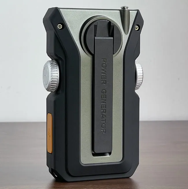 Multifunctional solar hand-shake radio flashlight with LED light in army green on white background