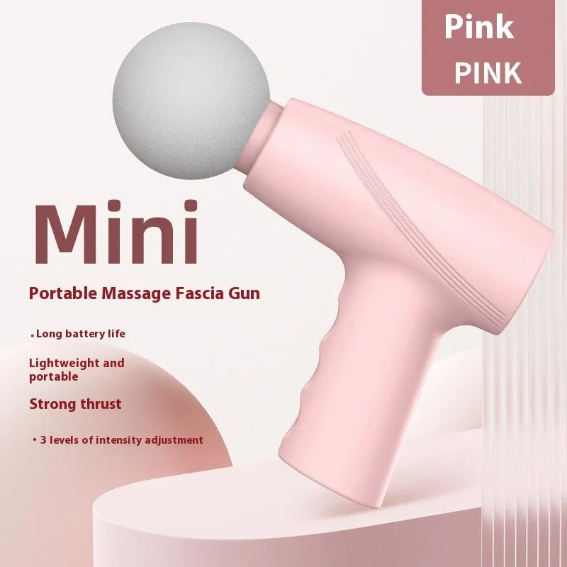 USB portable mini massage gun in white with brushed motor, three speed settings, and digital display