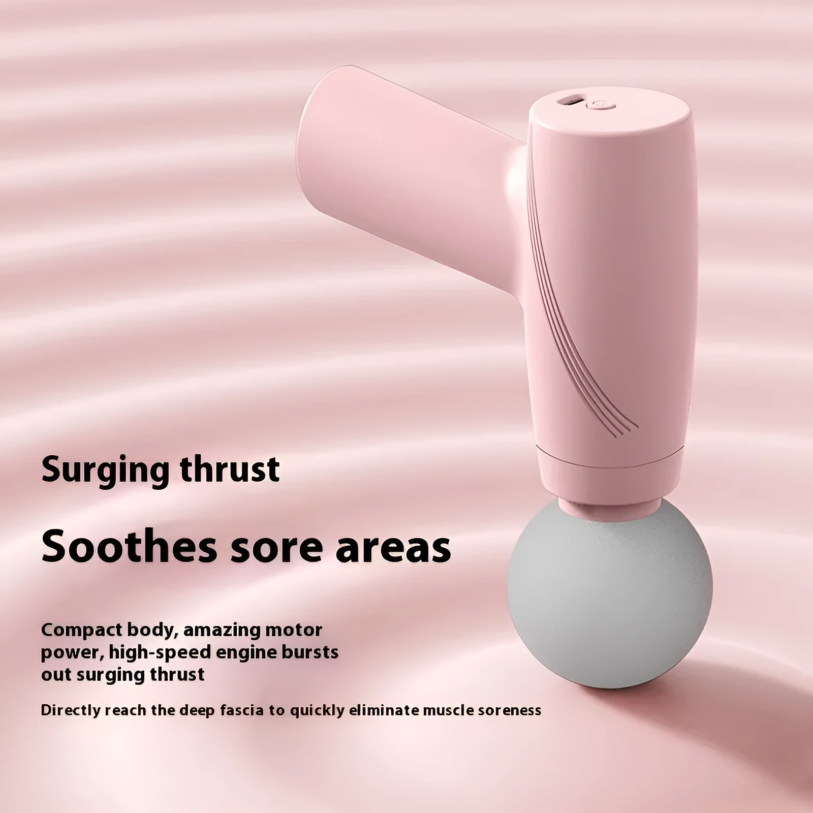 USB portable mini massage gun in white with brushed motor, three speed settings, and digital display
