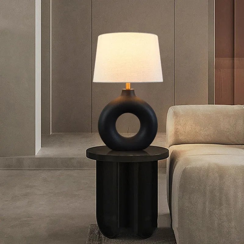 Japanese feng style ceramic pottery table lamp in white or black, 52cm tall with 33cm diameter base