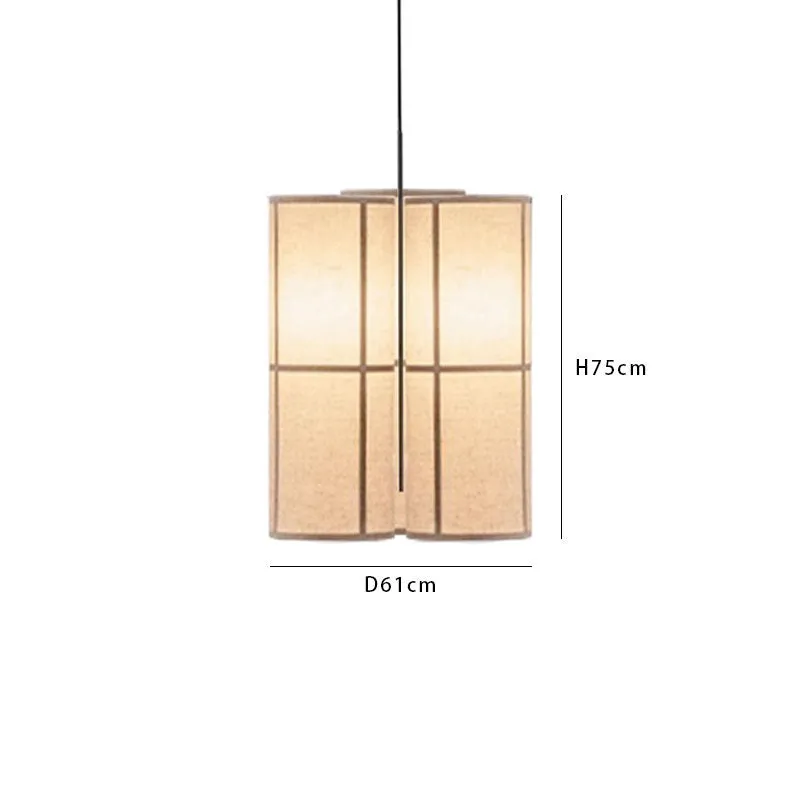 Japanese retro style box lamp with linen shade, available in multiple sizes for restaurant and tea room lighting