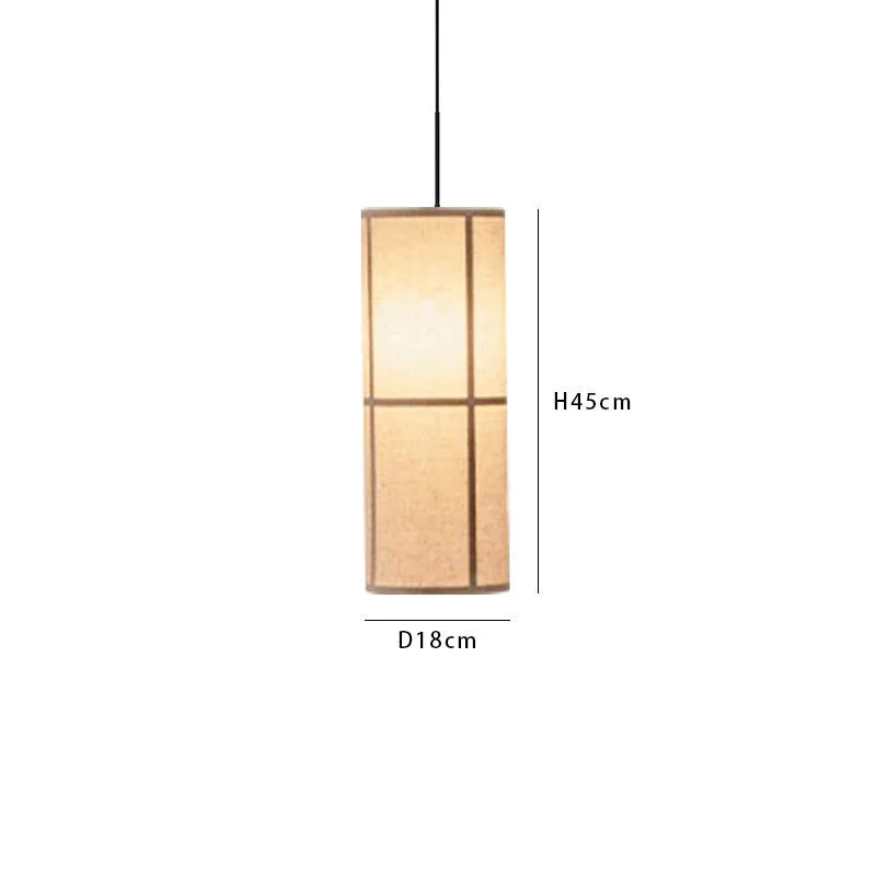 Japanese retro style box lamp with linen shade, available in multiple sizes for restaurant and tea room lighting