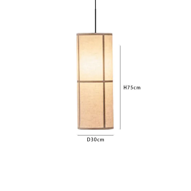 Japanese retro style box lamp with linen shade, available in multiple sizes for restaurant and tea room lighting