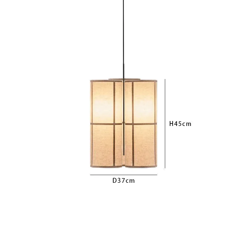 Japanese retro style box lamp with linen shade, available in multiple sizes for restaurant and tea room lighting