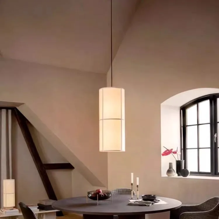 Japanese retro style box lamp with linen shade, available in multiple sizes for restaurant and tea room lighting