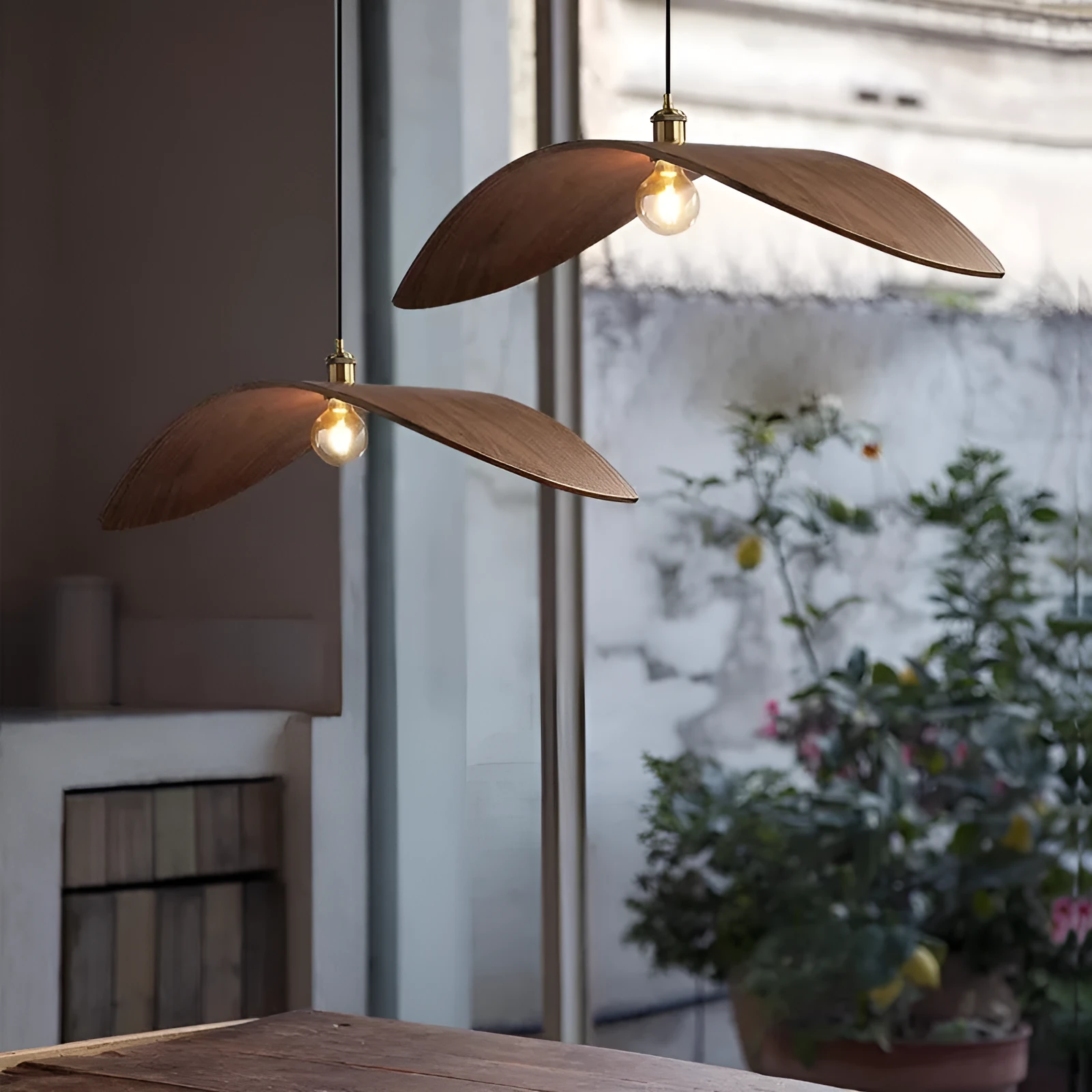 Japanese Zen walnut chandelier for living room or dining room with 38cm to 85cm diameter options