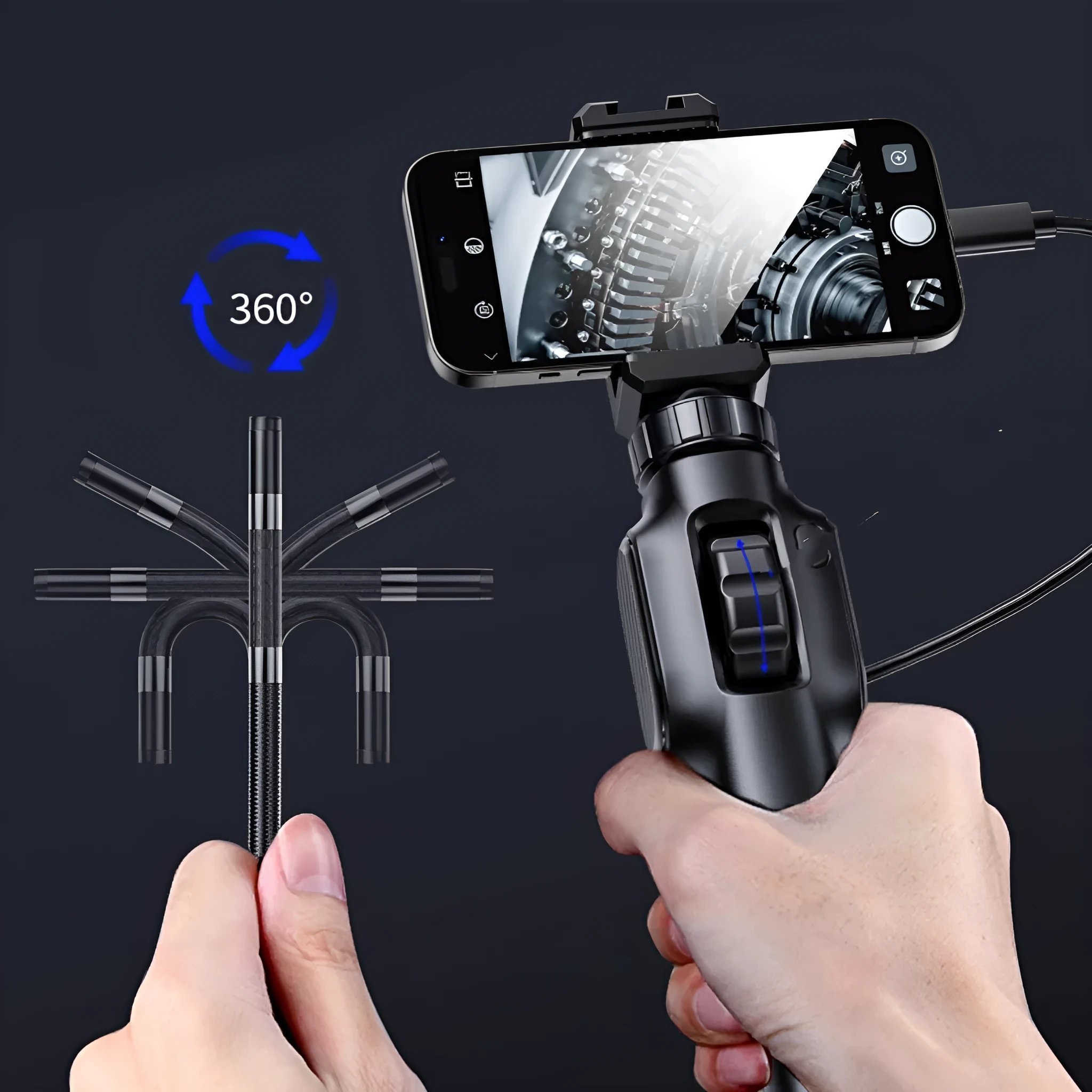 360-degree steering industrial pipeline endoscope with 8mm camera and cable