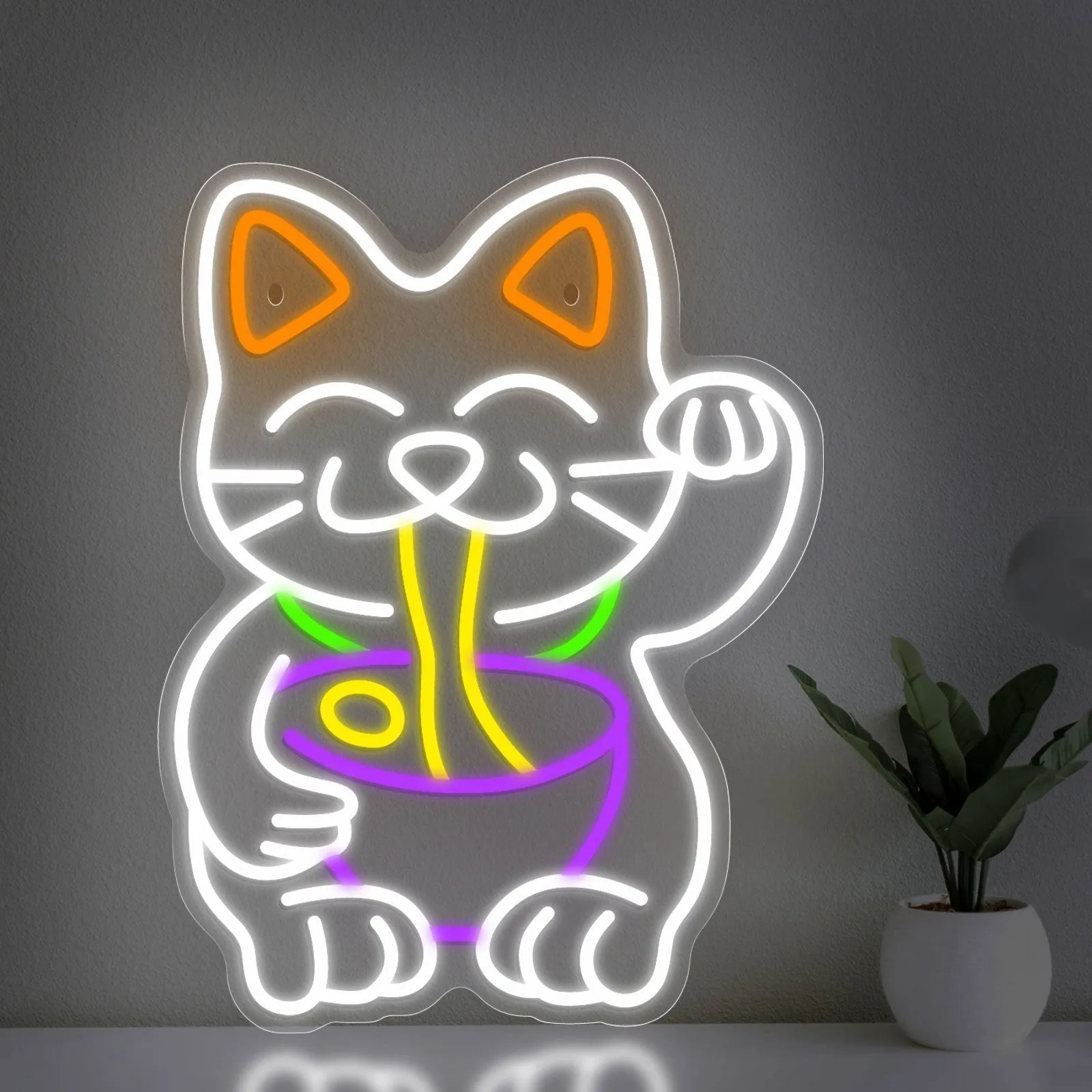 Lucky cat pet neon light board 8W adjustable brightness with animal zodiac design on desk