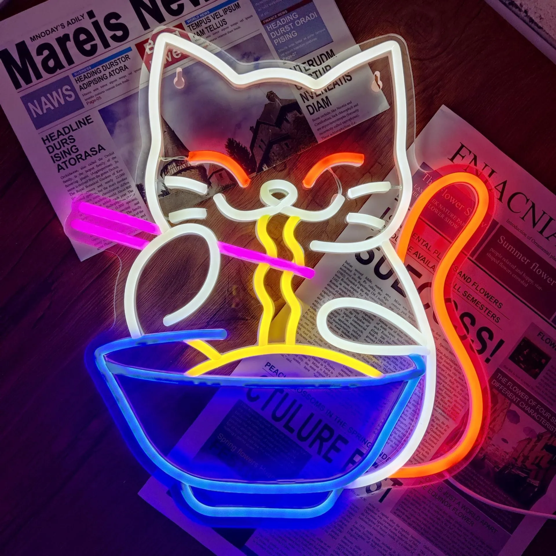 Lucky cat pet neon light board 8W adjustable brightness with animal zodiac design on desk