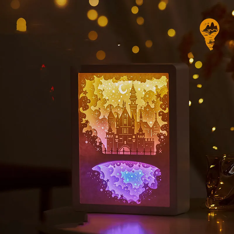 Modern white USB bedside night light with a carved plastic shade, sitting on a wooden table next to its remote control.