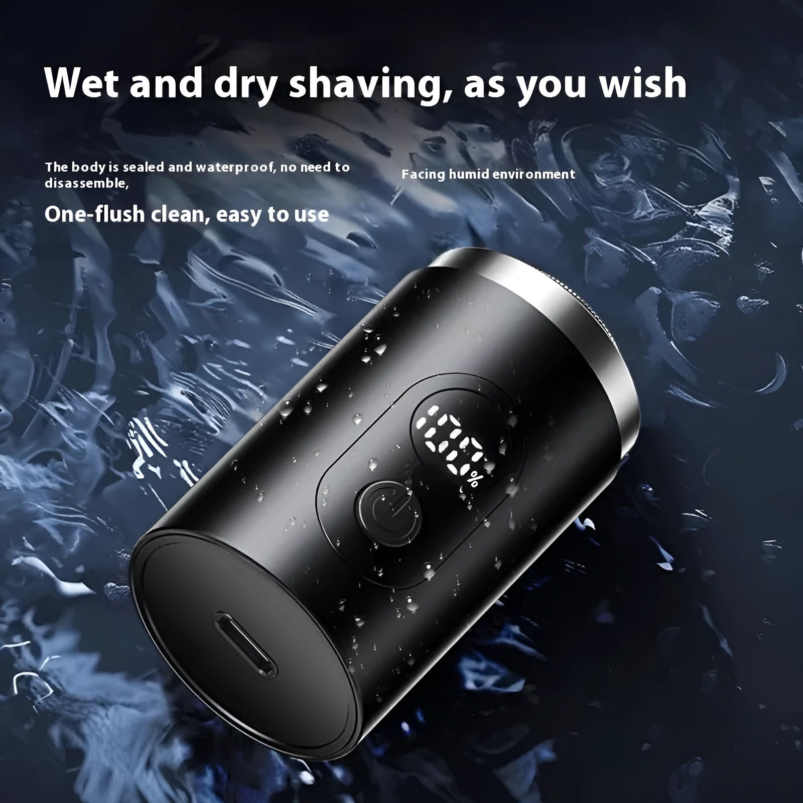 Mini-portable rechargeable electric shaver with floating cutter head in black