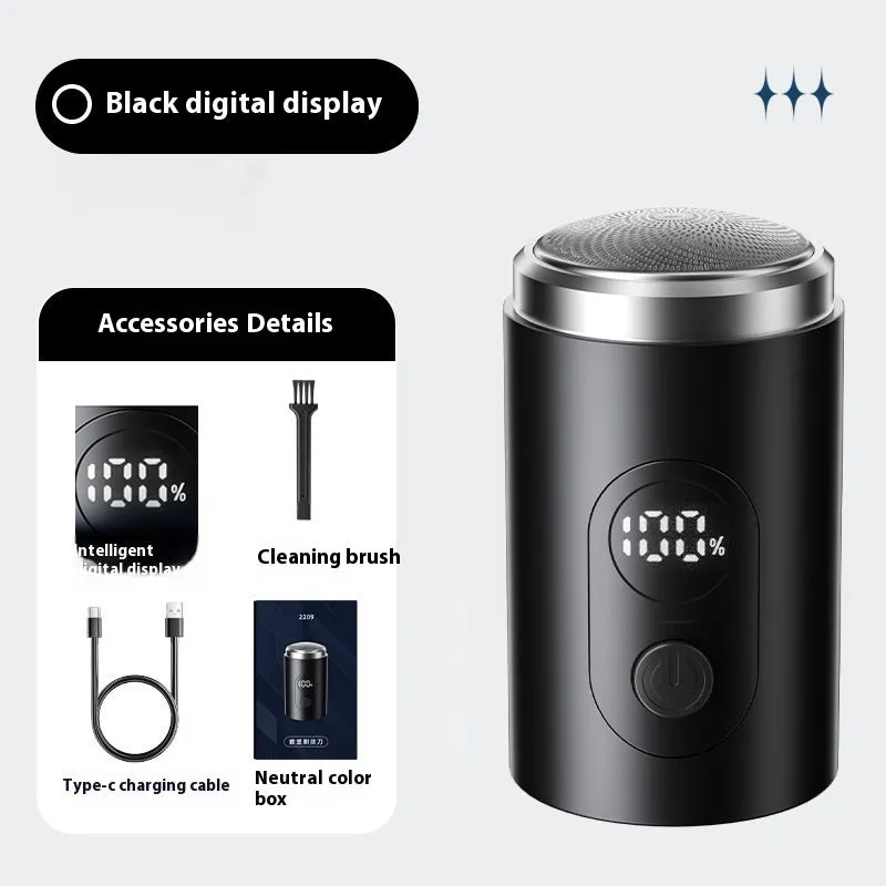 Mini-portable rechargeable electric shaver with floating cutter head in black