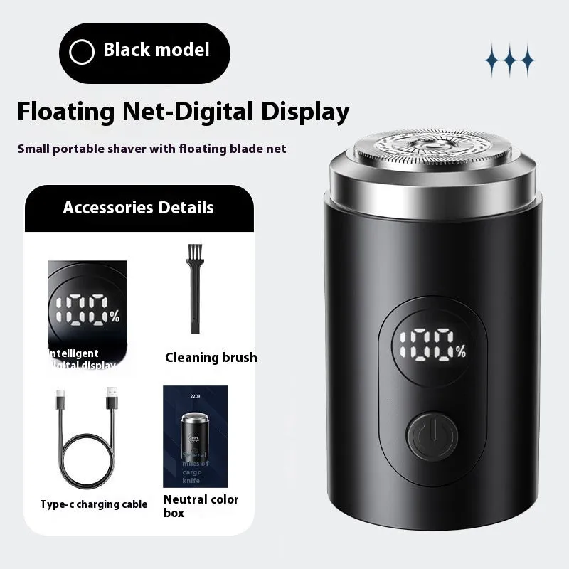 Mini-portable rechargeable electric shaver with floating cutter head in black