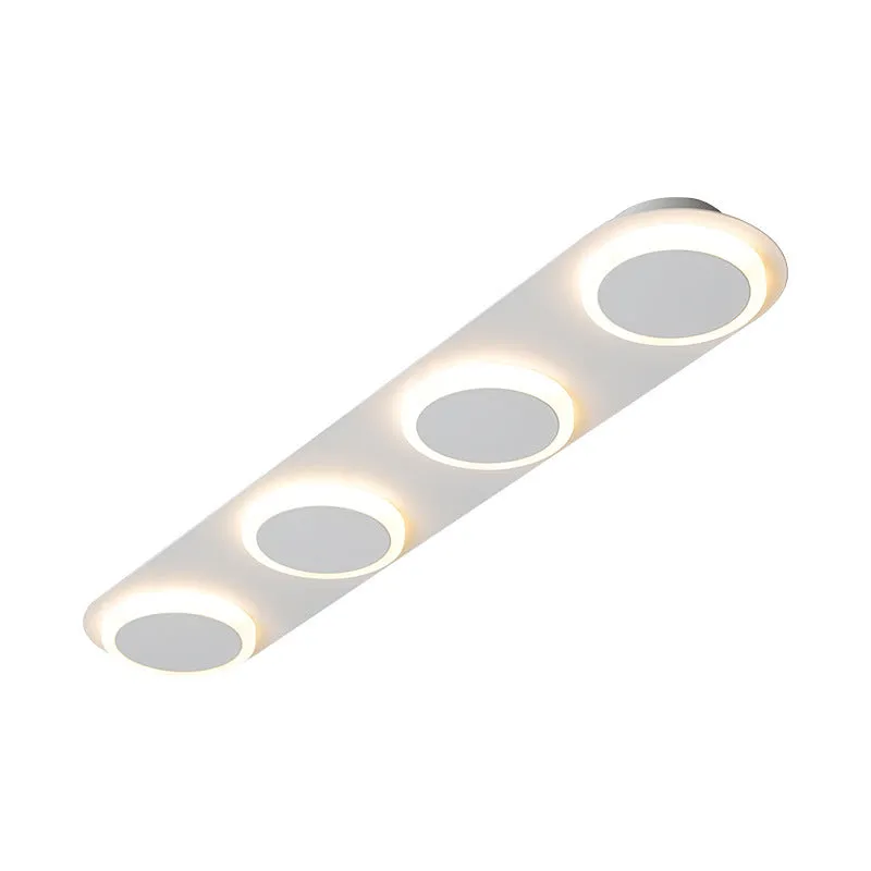Matte white strip ceiling lamp with iron and acrylic shade, 3 heads, for hallway
