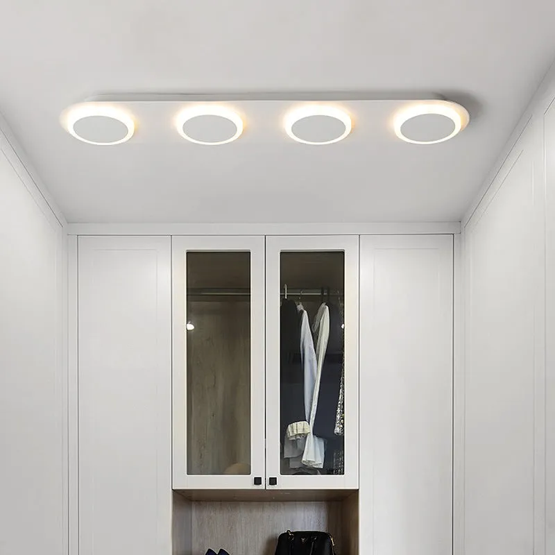 Matte white strip ceiling lamp with iron and acrylic shade, 3 heads, for hallway