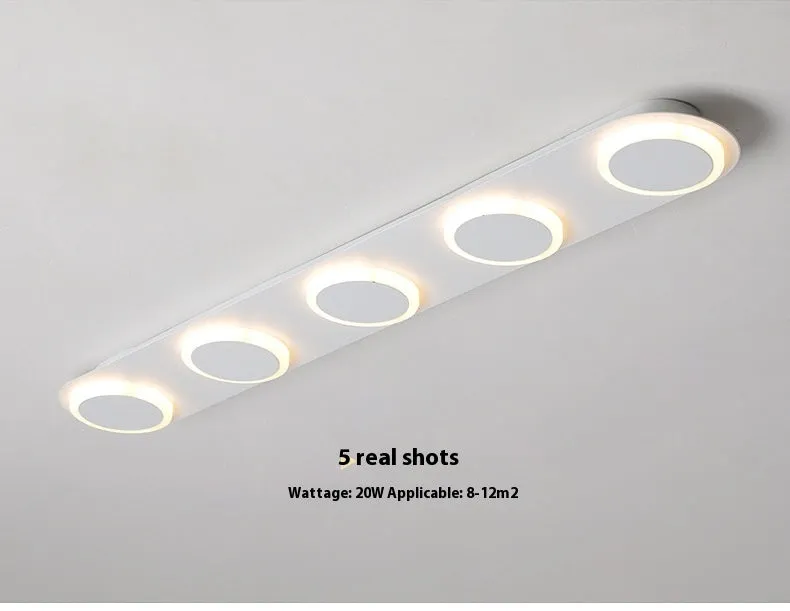 Matte white strip ceiling lamp with iron and acrylic shade, 3 heads, for hallway