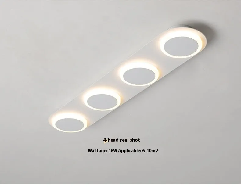 Matte white strip ceiling lamp with iron and acrylic shade, 3 heads, for hallway