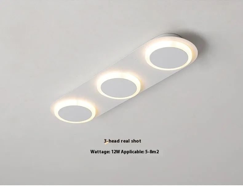 Matte white strip ceiling lamp with iron and acrylic shade, 3 heads, for hallway