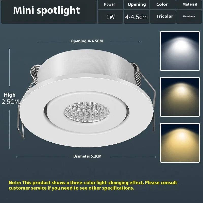 LED mini spotlight embedded concealed ceiling light aluminium housing white finish 1W 3W options