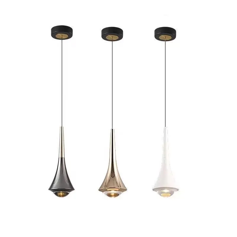 Modern adjustable Nordic bedroom bedside chandelier in shiny black gold finish with lifting design