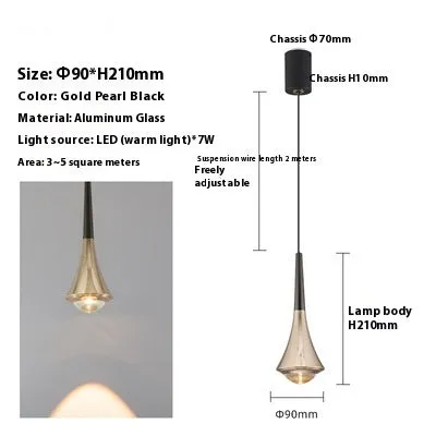 Modern adjustable Nordic bedroom bedside chandelier in shiny black gold finish with lifting design