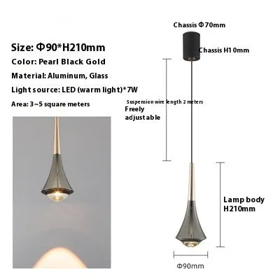 Modern adjustable Nordic bedroom bedside chandelier in shiny black gold finish with lifting design