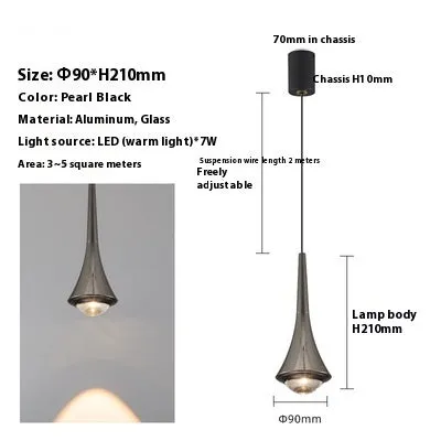 Modern adjustable Nordic bedroom bedside chandelier in shiny black gold finish with lifting design