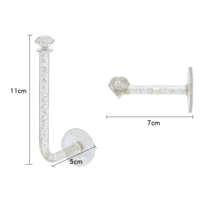 White plastic diamond crystal storage hook on a wall, large size 13x7x4cm