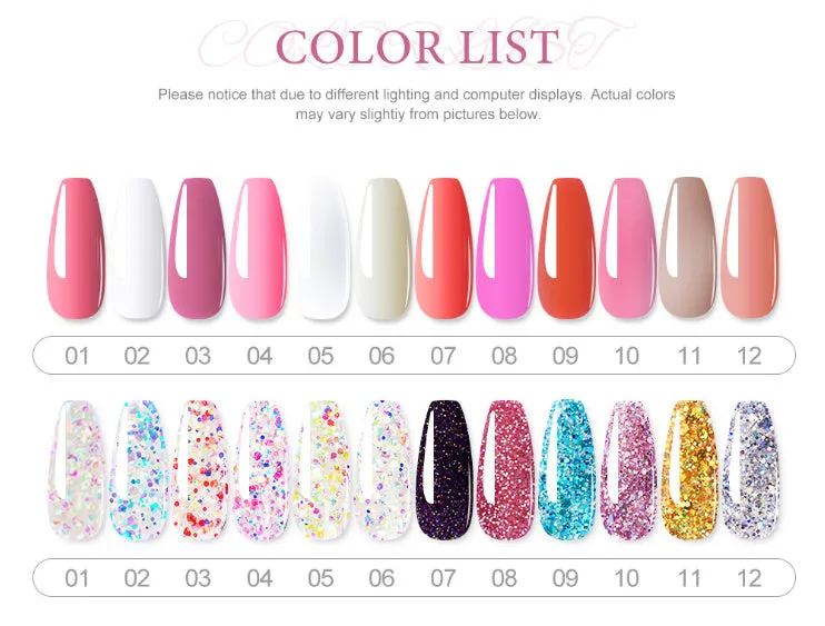 Gel nail polish set with UV lamp, USB cable, and plastic suit in multicolor finish
