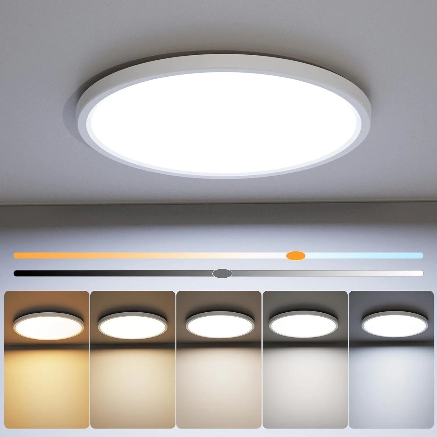 24W round LED ceiling light with RGB backlight remote control white frame flush mount 29cm diameter