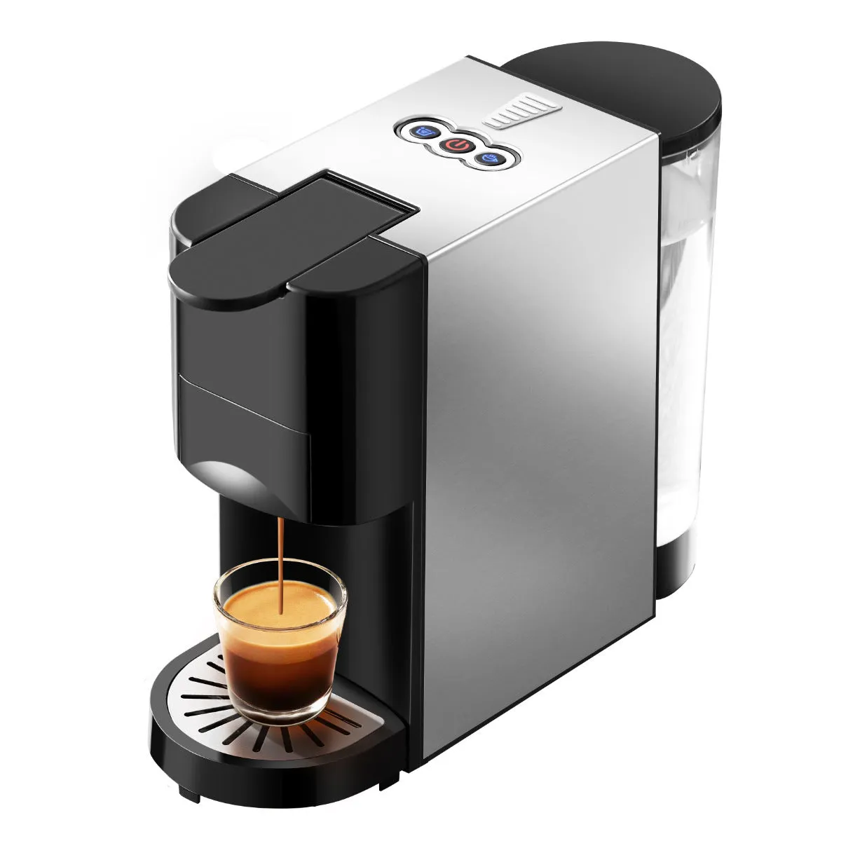 Silver grey household automatic capsule coffee machine with 0.5-1.2L water tank and 3-5 cup capacity