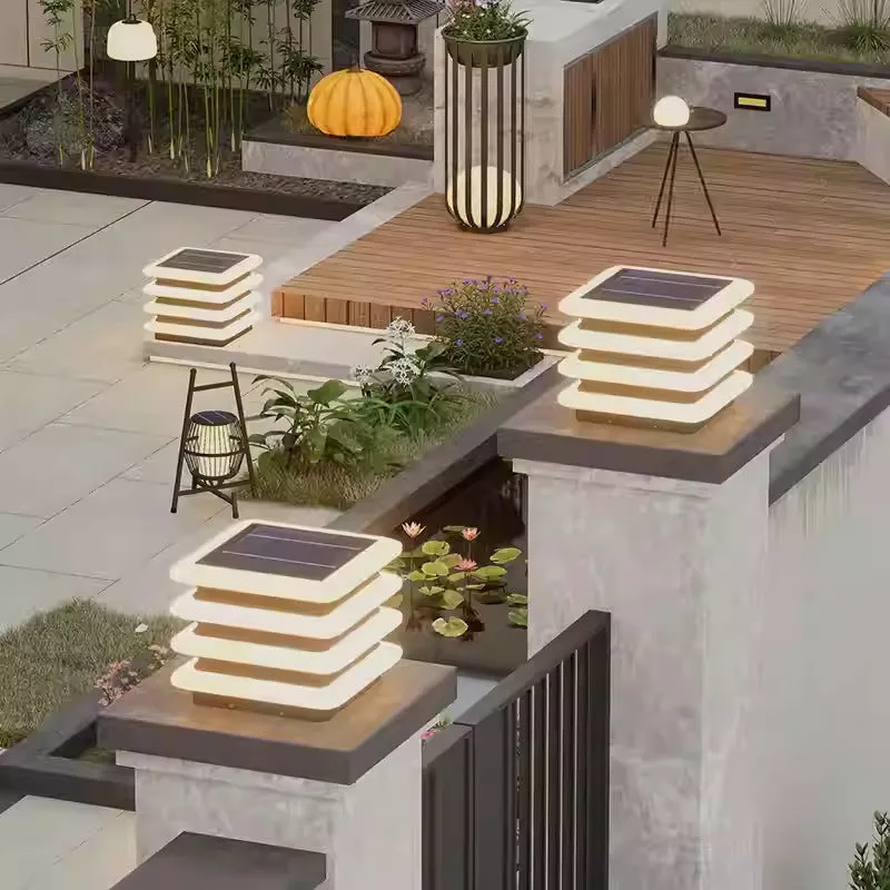 Stainless steel square solar pillar lamp 30cm height for outdoor wall mounting