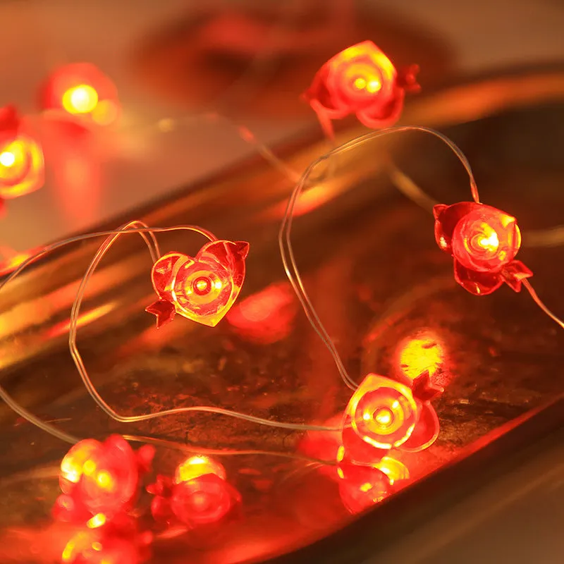 Heart-shaped LED copper wire string lights for Valentine's Day trunk proposal display