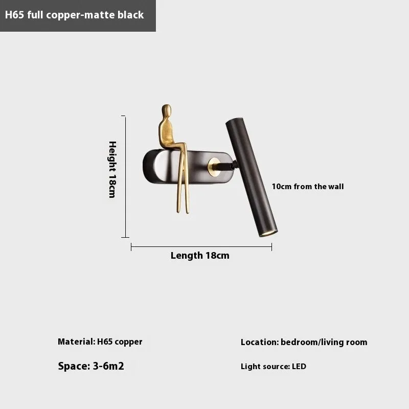 All-copper bedroom bedside wall lamp modern minimalist with copper finish, left mount