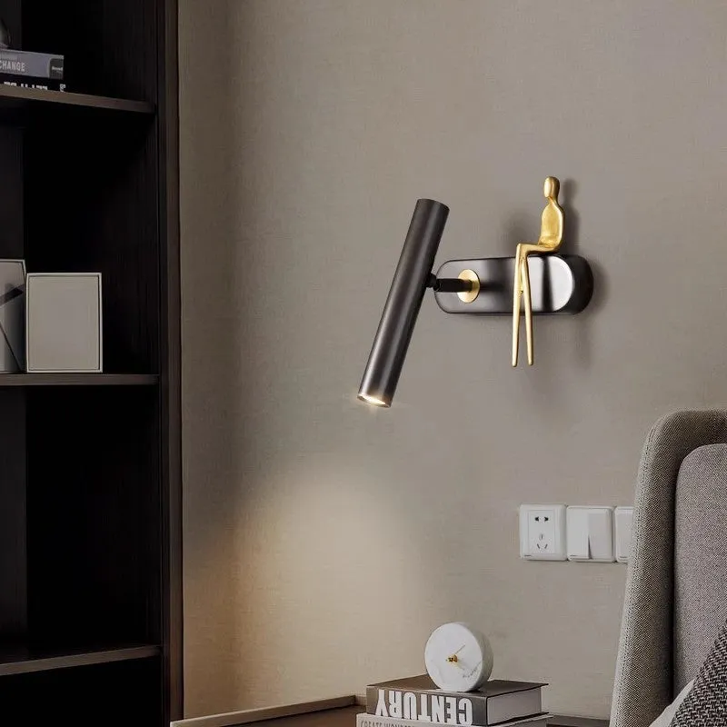 All-copper bedroom bedside wall lamp modern minimalist with copper finish, left mount