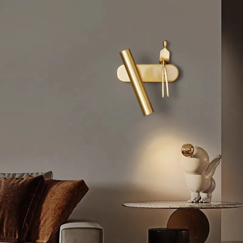 All-copper bedroom bedside wall lamp modern minimalist with copper finish, left mount